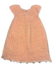 Handmade Crochet Dress 12-18 months Toddler Peach Pearl Heart Button Back *flaws