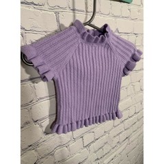 Janie & Jack Baby Short Sleeve Sweater Top Ribbed Ruffle Edging Purple 6-12M