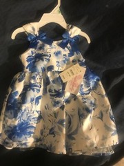  Blue and White Floral design dress with bow accented shoulder straps