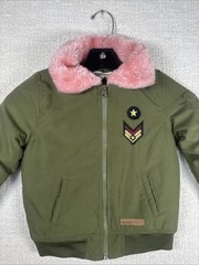 Girls Aviator Jacket Size 4T Green /Pink Collar Buffalo By David Bitten