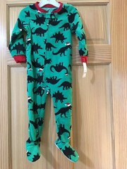 New Carter’s Dinosaur Fleece Pajama PJs Footie Sleeper Green Christmas 12mo,24mo