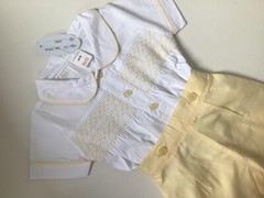 Boys shorts set smocked shirt Spanish Romany white lemon 0-18 months 2-4 years