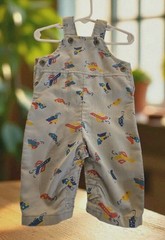 Healthtex Infant Gray Corduroy Overalls Plane’s, Train’s & Cars Size 9m USA