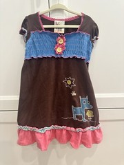 Twils & Twigs Girls Dress Brown/Pink/Blue Stripes Ruffles Sz 2-3T