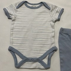 Chick Pea Jumper Set 2 Piece W/ Pants Baby Size 0-3 Months White Blue Stripes
