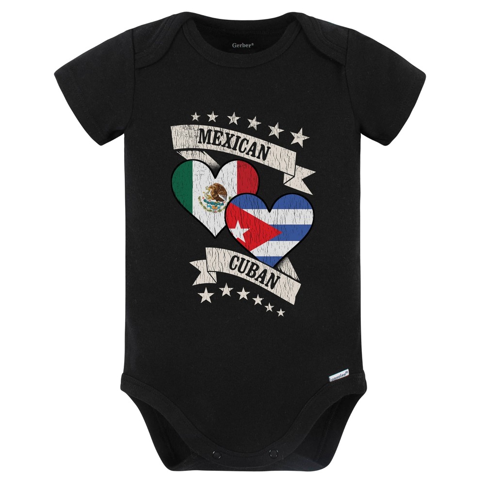 Mexican Cuban Heart Flags Mexico Cuba Baby Bodysuit (Black)