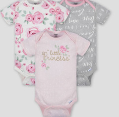 Baby Girl Lot of 3 Onesies Little Princess LOVE Floral NWT Gerber Cotton