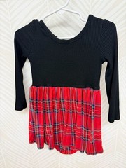 Little Sleepies Holiday Plaid Black Ribbed Long Sleeve Twirl Bodysuit Dress