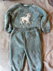 Pekkle Unisex 18M 2pc Green Fleece Embroidered Horse Sweatshirt & Pants Set