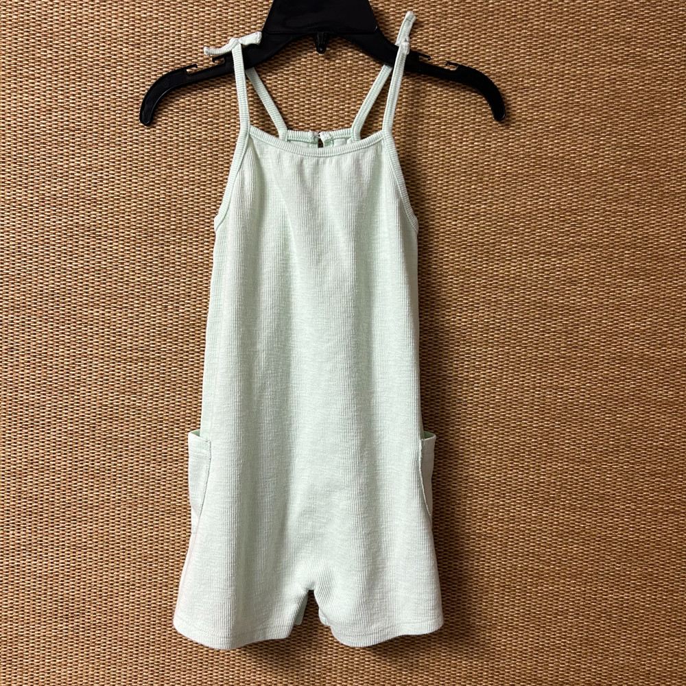 Zara Romper Girls 4-5 Years Light Green Ribbed Sleeveless Pockets One Piece