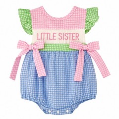 Laurenza’s Baby Girls Little Sister Embroidered Gingham Romper