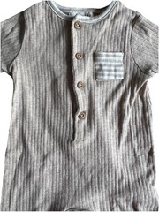 Rabbit + Bear Organic Cotton Baby Romper 3-6M Beige Ribbed Henley One Piece