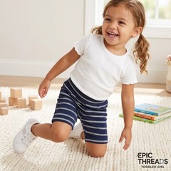 Epic Threads Shorts Toddler Girls 2T Pull On Navy Silver Sparkle Stripe Summer