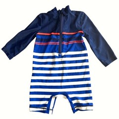 Carter’s Baby Rash Guard 1-Piece Swimsuit Swim Boys 6M Blue Striped Long Sleeves