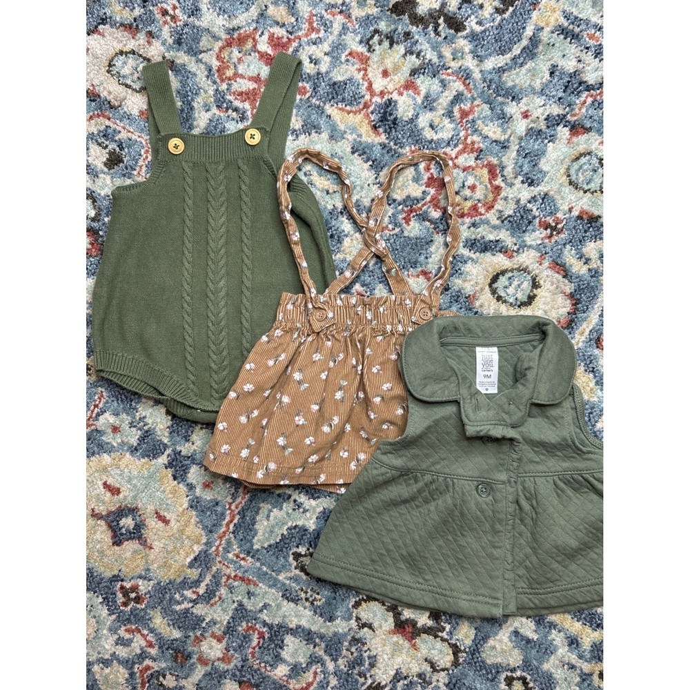Carter’s Cat & Jack Baby Girls 6-9M Green Tan Earth Tone Bundle EUC
