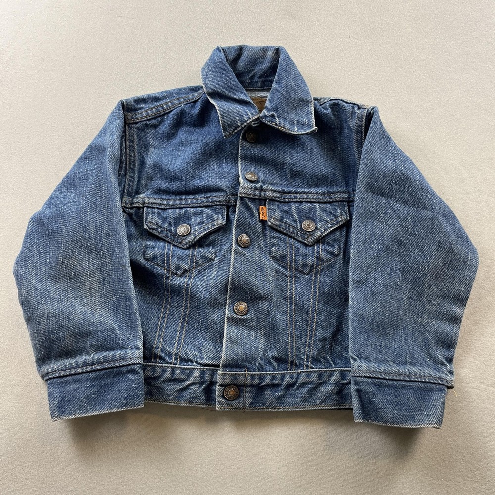 Vintage Levis Jean Jacket Trucker Toddler 2T Blue Denim Orange Tab Type 3 70s