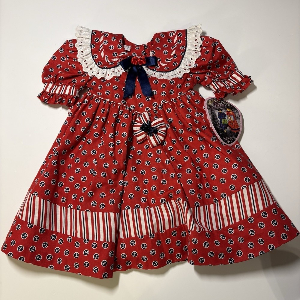 Sandy Loren Red/White/Blue Anchor Petticoat Dress Size 2-4 NWT Americana Coastal