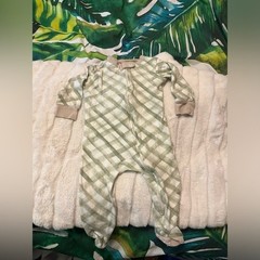 Burt’s Bees 3-6M Organic Green Brown Lattice Print Zip Neutral Unisex Sleeper