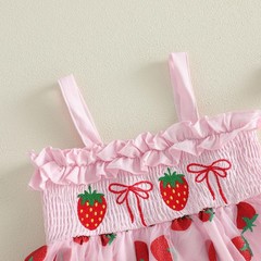 Toddler Baby Girl Summer Outfit Strawberry Bow Embroidered Straps Girls Tops …