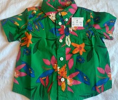 Crewcuts by J.Crew ~Green Floral Collared Button-Up Short Sleeve Shirt•NWT~6-12M