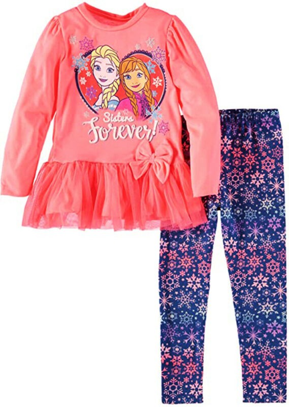 Frozen Toddler Girls’ 2-Piece Neon Coral Tunic & Printed Legging Set Size 3T