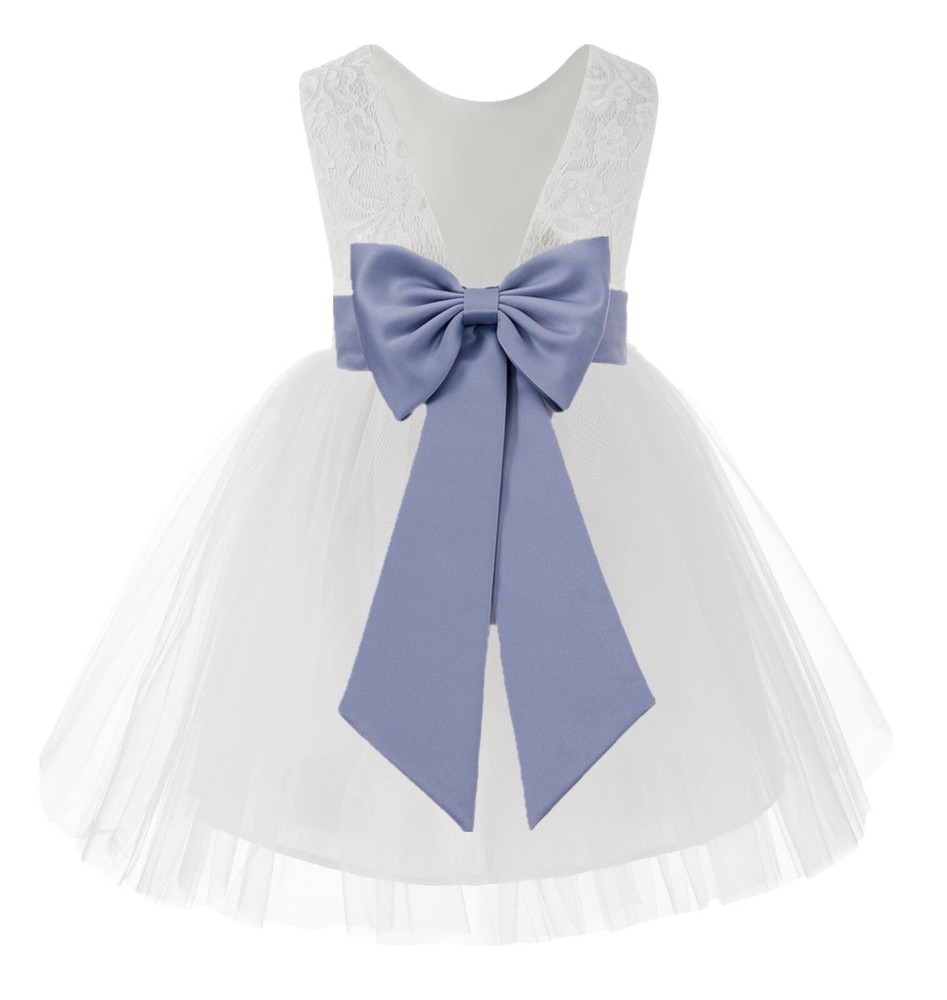 White Flower girl Dress with Tiebow Sash Baptism Dress Birthday Dress Pageant
