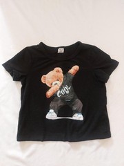 Shein Toddler Boy Black “Cool” Teddy Bear Print Short Sleeve Top Sz 18-24M