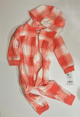Carter’s Baby 12M Plaid Hooded Zip-Up Fleece Footless Warm Heart on Bum Cute!