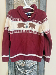 Janie and Jack Boy’s Burgundy Bear Sweater Size 5 Great Condition