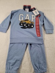 NWT Gap Kids Boys 18 Months 2 Piece Sweatsuit Monster Truck Blue Soft Comfy