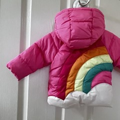 Old Navy Pink Rainbow Puffer Jacket Water Resistant Girls Size 6-12 Months