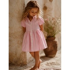 Ralph Lauren Baby Girls Pink White Striped Button Front Shirt Dress 6M