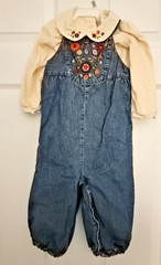 Gymboree Harvest Leaves 18-24 Month Embroidered Flower Yoke Denim Overall &Shirt