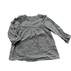Emile et Ida Ruffle Shoulder Black White Gingham Check Vichy Baby Dress Size 9M