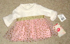 Sweet Heart Rose Baby Girls Dress Pink White Gold Polka Dots Size 3-6 Months New
