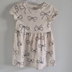 Carter’s Girls 2T Beige Bow Print Fit & Flare Cap Sleeve Cotton Dress