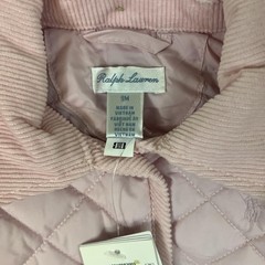 Ralph Lauren Jacket Girls 9M Pink Quilted Hooded Corduroy Collar Snap Pockets