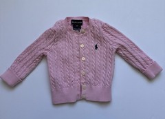 Ralph Lauren Sweater Baby 12m Pink Cardigan Mini-Cable Knit Button Pony