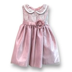 NEW! Girls 2T Special Occasion Dress Pink Blush Satin with Lace & Flower Ribbon