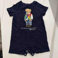 Ralph Lauren Baby Boys Navy Polo Bear Graphic Short Sleeve One-Piece/Romper RARE