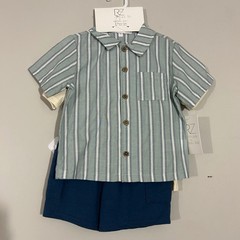 Rachel Zoe Littles 3 Piece Set Kids 3T Green Blue New NWT Striped Shark Nautical
