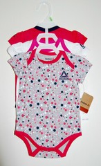 NWT Reebok Infant Girls Pink Gray White 3pc Romper Dream Set sz 3-6M