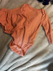 Cloud Island Ribbed Cotton 2pc Set Long Sleeve Bodysuit & Shorts Orange 6-9M
