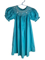 Mom & Me Girls Aqua Blue Bishop Smocked Dress Size 12 Months Boutique Flowers