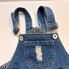 Denim Overalls Distressed Ripped Gingham Bib Pockets Adjustable Straps 18-24 M
