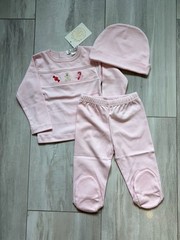 New! Beaufort Bonnet Cream Pima Cotton Hold Me Embroidered Set Baby Girls 3-6M