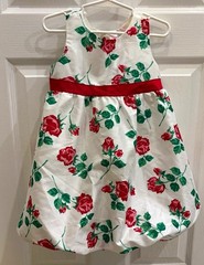 Vintage Old Navy Toddler 5T Holiday Rose Print Bubble Hem Dress Christmas 2004