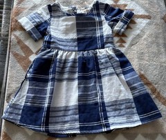 Roolee kids-Navy/white buffalo plaid cotton/linen toddler Church dress-NEW 18-24