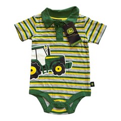 John Deere Baby Bodysuit 18M Collared Tractor Green Yellow Striped NWT