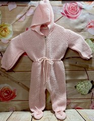 Infant Girls Pink Acrylic Knit One Piece Playsuit w/Hood Feet 12 Months Italy
